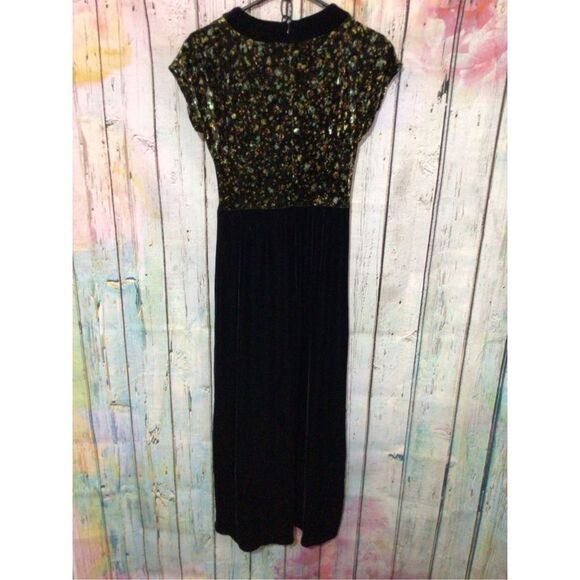 Vintage 90’s BENDIGO IMPRESSIONS VELVET Dress Size Small Funky Maxi Black Multi - Picture 10 of 16